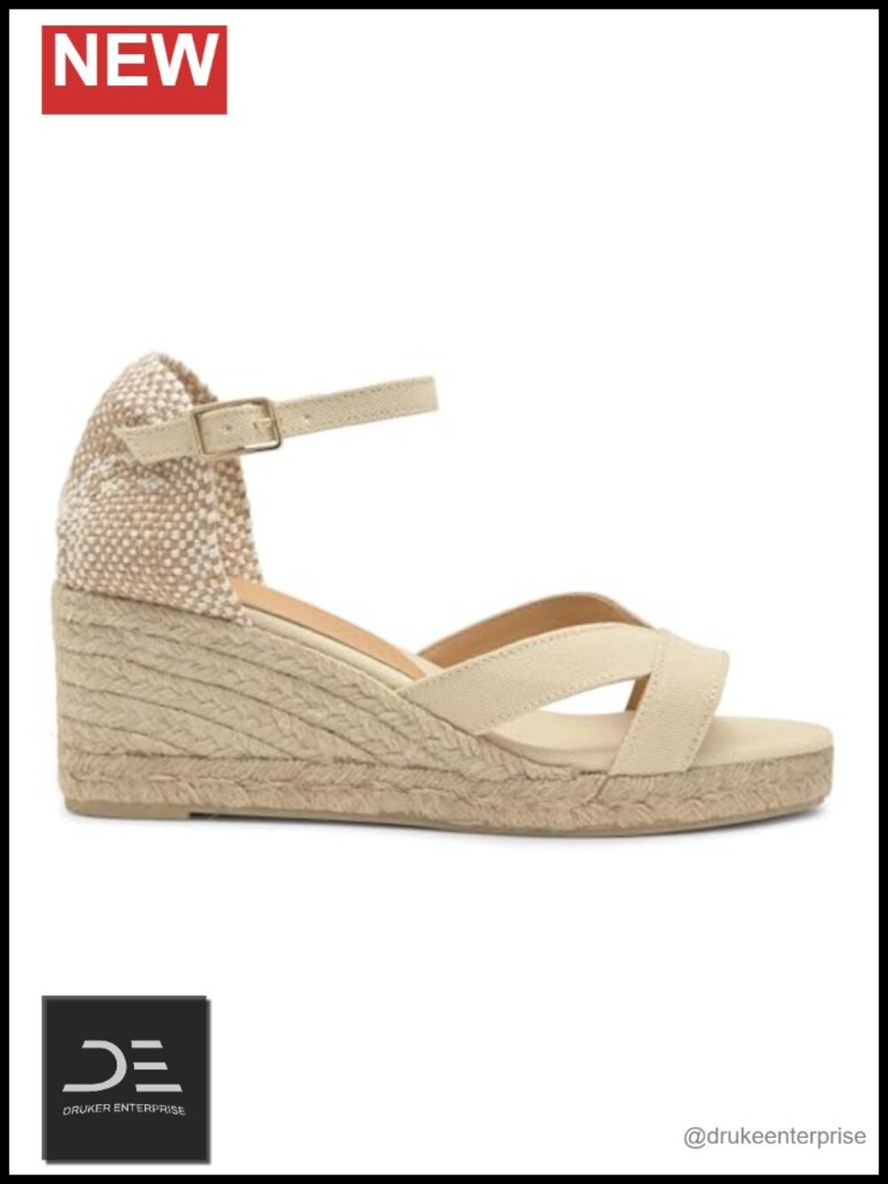 Wedge Sandals Round Toe Ankle Strap Cushioned Insole Leather Lining Cotton